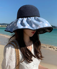 Load image into Gallery viewer, Elegant Khaki Dot Print Patchwork Straw Woven Floppy Sun Hat