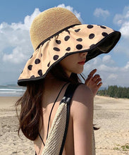 Load image into Gallery viewer, Elegant Khaki Dot Print Patchwork Straw Woven Floppy Sun Hat