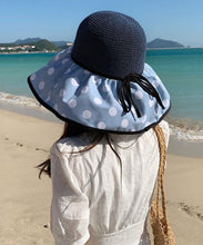 Load image into Gallery viewer, Elegant Khaki Dot Print Patchwork Straw Woven Floppy Sun Hat