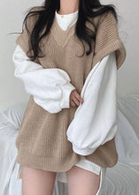 Load image into Gallery viewer, Elegant Khaki V Neck Oversized Knit Two Piece Set Outfits Spring