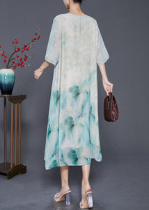 Elegant Light Green Tie Dye Wrinkled Chiffon A Line Dresses Summer