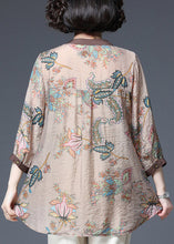 Load image into Gallery viewer, Elegant Light Chocolate V Neck Sequined Patchwork Print Chiffon Tops Half Sleeve