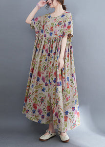 Elegant O-Neck Cinched Extra large hem Print holiday Dresses Short Sleeve