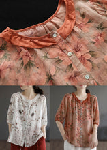 Load image into Gallery viewer, Elegant Orange Ruffled Print Patchwork Linen Shirt Top Summer