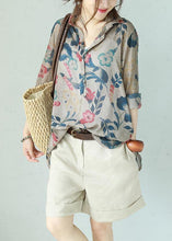 Load image into Gallery viewer, Elegant POLO collar cotton Long Shirts design floral blouse summer