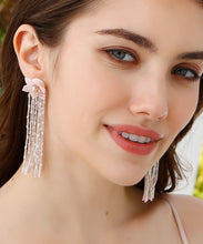 Load image into Gallery viewer, Elegant Pink Hand Knitting Rice Ball Floral Tassel Drop Earrings