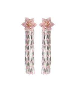 Elegant Pink Hand Knitting Rice Ball Floral Tassel Drop Earrings