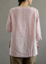 Load image into Gallery viewer, Elegant Pink O-Neck Button Embroideried Fall Linen Long Sleeve Top