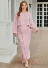 Load image into Gallery viewer, Elegant Pink O-Neck Crystal Wrinkled Patchwork Chiffon Two Pieces Set Long Sleeve