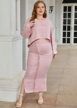 Load image into Gallery viewer, Elegant Pink O-Neck Crystal Wrinkled Patchwork Chiffon Two Pieces Set Long Sleeve