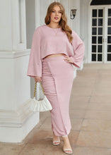 Load image into Gallery viewer, Elegant Pink O-Neck Crystal Wrinkled Patchwork Chiffon Two Pieces Set Long Sleeve