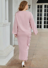 Load image into Gallery viewer, Elegant Pink O-Neck Crystal Wrinkled Patchwork Chiffon Two Pieces Set Long Sleeve