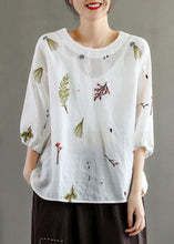 Load image into Gallery viewer, Elegant Pink O-Neck Embroideried Summer Linen Blouses