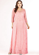 Load image into Gallery viewer, Elegant Pink O Neck Patchwork Lace Long Dress Bracelet Sleeve