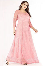 Load image into Gallery viewer, Elegant Pink O Neck Patchwork Lace Long Dress Bracelet Sleeve