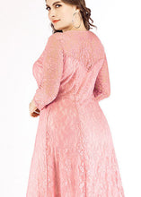 Load image into Gallery viewer, Elegant Pink O Neck Patchwork Lace Long Dress Bracelet Sleeve