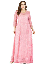 Load image into Gallery viewer, Elegant Pink O Neck Patchwork Lace Long Dress Bracelet Sleeve