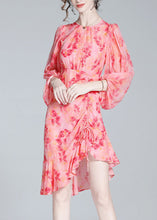 Load image into Gallery viewer, Elegant Pink O-Neck Print Tunic Slim Vacation Long Dresses Lantern Sleeve