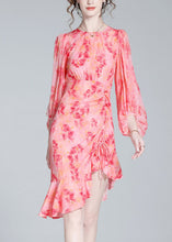 Load image into Gallery viewer, Elegant Pink O-Neck Print Tunic Slim Vacation Long Dresses Lantern Sleeve