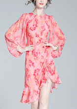 Load image into Gallery viewer, Elegant Pink O-Neck Print Tunic Slim Vacation Long Dresses Lantern Sleeve