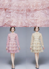 Load image into Gallery viewer, Elegant Pink Peter Pan Collar Ruffles Patchwork Mid Dress Long Sleeve