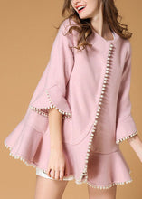 Load image into Gallery viewer, Elegant Pink Pockets Nail bead fashion Fall Woolen Coat