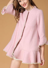 Load image into Gallery viewer, Elegant Pink Pockets Nail bead fashion Fall Woolen Coat