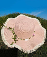 Load image into Gallery viewer, Elegant Pink Straw Woven Beach Floppy Sun Hat