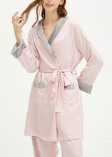 Load image into Gallery viewer, Elegant Pink V Neck Tie Waist Velour Pajamas Two Pieces Set Spring