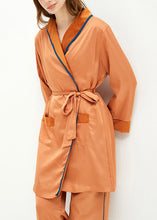 Load image into Gallery viewer, Elegant Pink V Neck Tie Waist Velour Pajamas Two Pieces Set Spring