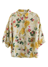 Load image into Gallery viewer, Elegant Print Peter Pan Collar Button Summer Linen Top Three Quarter Sleeve