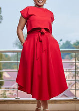 Load image into Gallery viewer, Elegant Red Asymmetrical Tie Waist Chiffon Tops And Maxi Skirts Two Pieces Set Summer