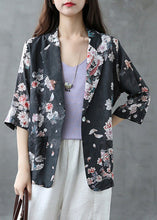 Load image into Gallery viewer, Elegant Red Peter Pan Collar Print Button Linen Coats Summer