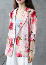 Load image into Gallery viewer, Elegant Red Peter Pan Collar Print Button Linen Coats Summer