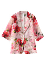 Load image into Gallery viewer, Elegant Red Peter Pan Collar Print Button Linen Coats Summer