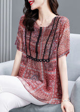 Load image into Gallery viewer, Elegant Red Print Wrinkled Chiffon Blouse Top Summer