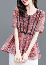 Load image into Gallery viewer, Elegant Red Print Wrinkled Chiffon Blouse Top Summer