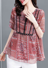 Load image into Gallery viewer, Elegant Red Print Wrinkled Chiffon Blouse Top Summer