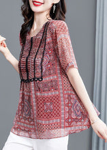 Load image into Gallery viewer, Elegant Red Print Wrinkled Chiffon Blouse Top Summer