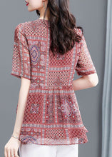 Load image into Gallery viewer, Elegant Red Print Wrinkled Chiffon Blouse Top Summer