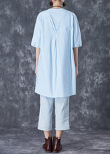 Load image into Gallery viewer, Elegant Sky Blue Embroideried Linen Mid Dress Summer