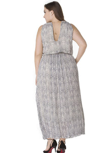 Elegant Slash Neck Wrinkled Patchwork Chiffon Maxi Dress Sleeveless