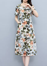 Load image into Gallery viewer, Elegant White O-Neck Print Slim Silk Vacation Maxi Dresses Summer