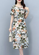 Load image into Gallery viewer, Elegant White O-Neck Print Slim Silk Vacation Maxi Dresses Summer