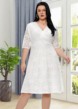 Load image into Gallery viewer, Elegant White V Neck Patchwork Lace Mid Dresses Short Sleeve