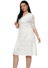 Load image into Gallery viewer, Elegant White V Neck Patchwork Lace Mid Dresses Short Sleeve