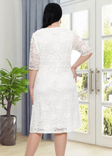 Load image into Gallery viewer, Elegant White V Neck Patchwork Lace Mid Dresses Short Sleeve