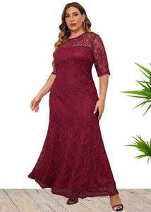 Elegant Wine Red Hollow Out Patchwork Lace Maxi Dresses Summer