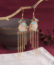 Load image into Gallery viewer, Elegant Yellow Jade Cloisonne Gem Stone Butterfly Tassel Drop Earrings