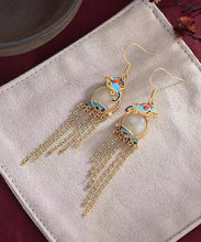 Load image into Gallery viewer, Elegant Yellow Jade Cloisonne Gem Stone Butterfly Tassel Drop Earrings